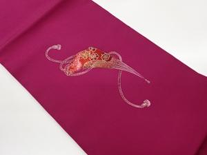 塩瀬金彩檜扇に花葉・波模様名古屋帯